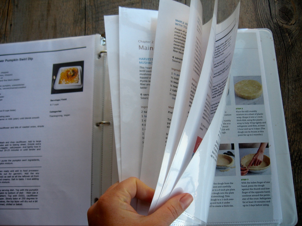 Thanksgiving binder cookbook and timeline checklist in sheet protectors